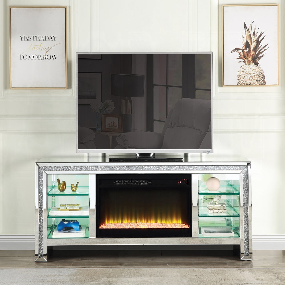 Mirrored Fireplace TV Stand with LED Lighting / HF1