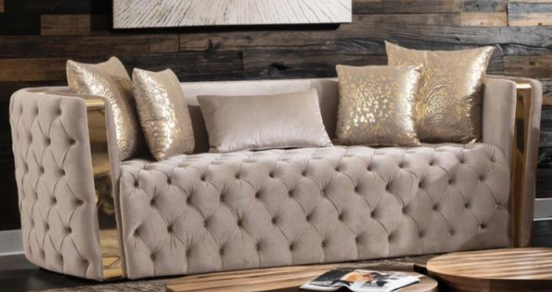 Luxury Living Room Set — Tufted Upholstery with Gold Accents