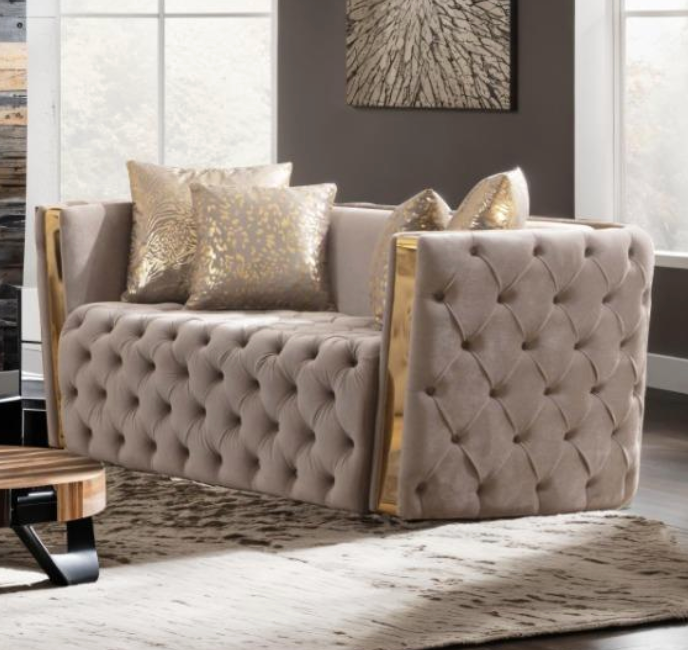 Luxury Living Room Set — Tufted Upholstery with Gold Accents