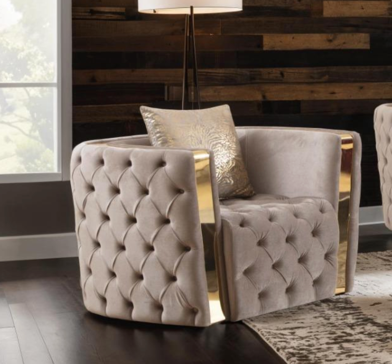 Luxury Living Room Set — Tufted Upholstery with Gold Accents