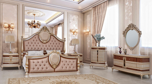 Luxury Bedroom Set — Antiqued Ivory with Gold Trim